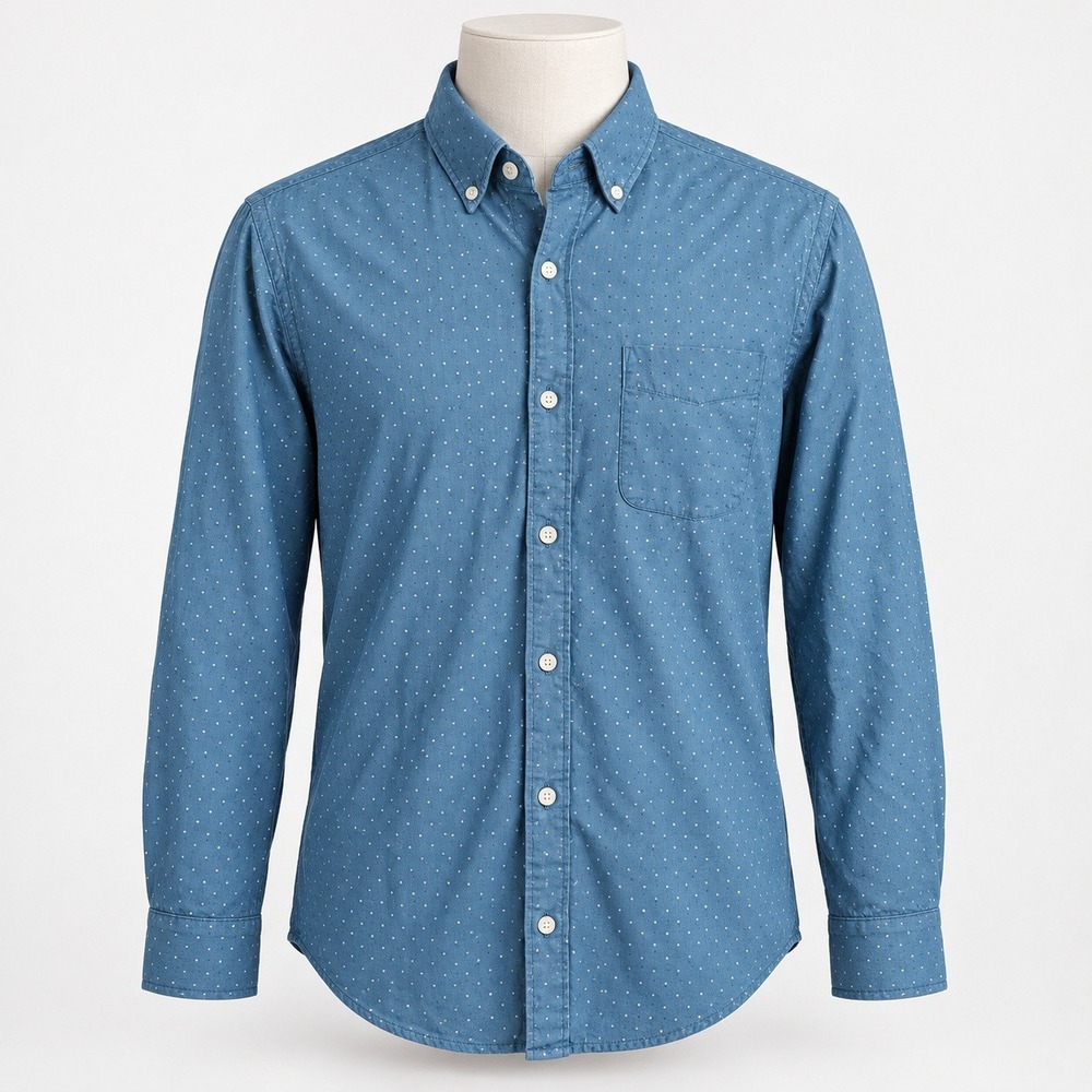 American Eagle Men's Shirt Size Large Blue Micro Print Button Down Long Sleeve